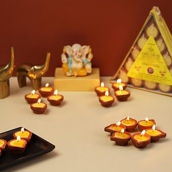 Welburn Veda&Co™ Pure Cow Ghee Diya for Puja - 30 Pieces, 45 Minutes Burn Time, Clarified Butter Filled, Paraffin Free, Clay Diya Lamp, Ready to Use Diya, Yoga & Meditation, Eco Friendly Pooja Diyas - Image 8