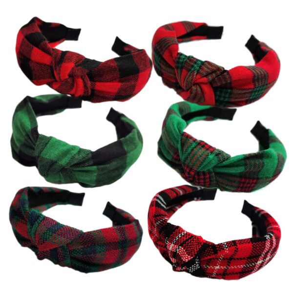 6PCs Christmas Knotted Plaid Headbands Fashion Vintage Turban Green Hair Band Retro Wide St. Patrick's Day Headband for Women Girl Christmas Hair Accessories (D-6PCs)