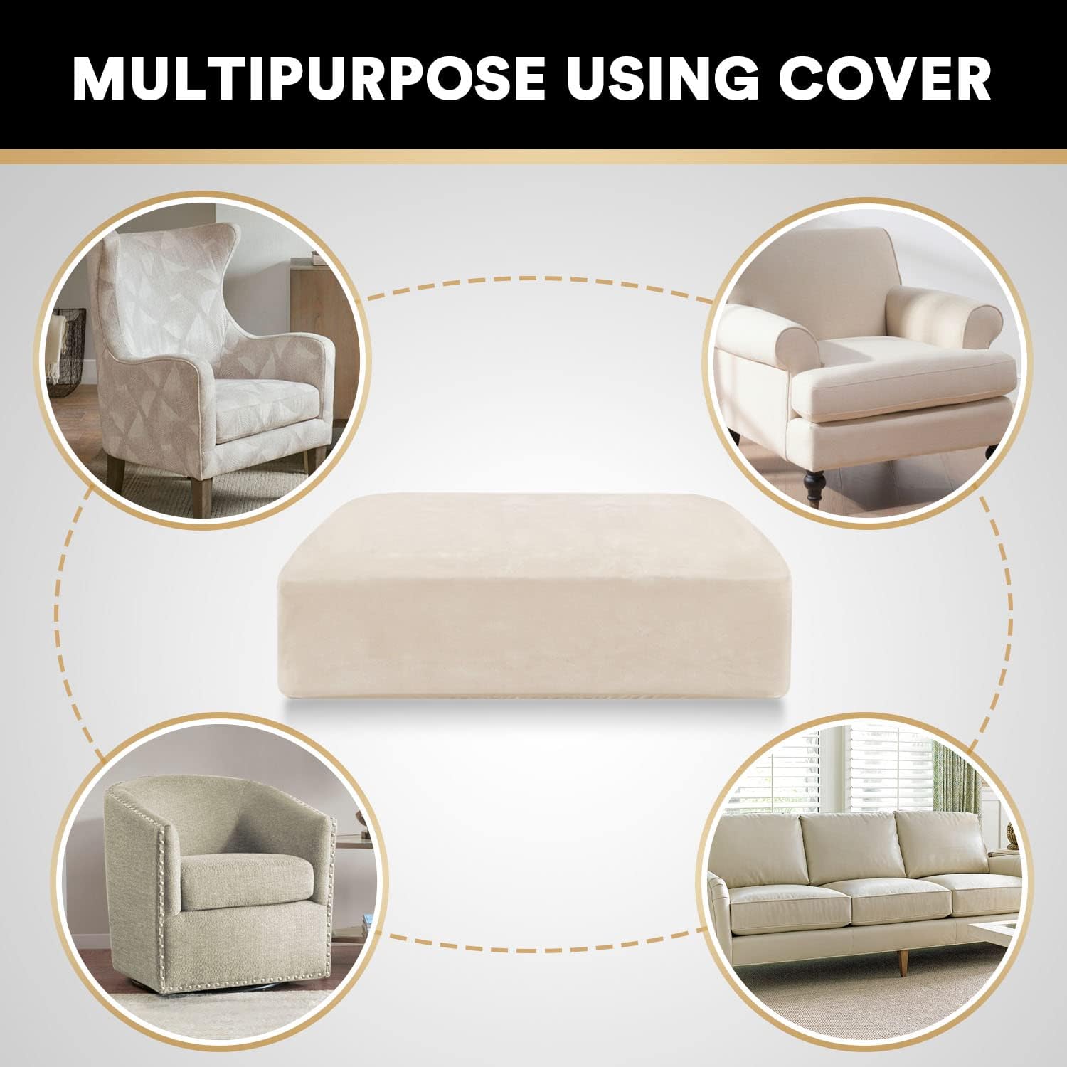 PrinceDeco Stretch Velvet Couch Cushion Covers for Individual Cushions Sofa Cushion Covers Seat Cushion Covers, Sofa Covers Washable, Couch Seat Cushion Covers for Sectional Couch(1 Piece, Ivory) - Image 6
