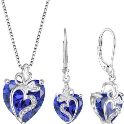 Butterfly Jewelry Set for Women 925 Sterling Silver Tanzanite Necklace and Earrings Set December Birthstone Jewellery Gifts for Her