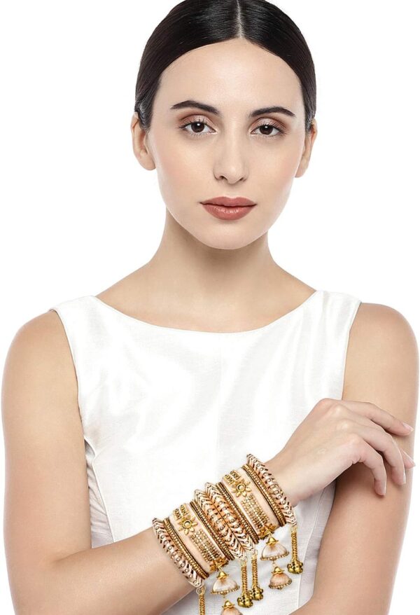 Aheli Wedding Party Designer Velvet Faux Stone Studded Bridal Bangle Set Chuda with Hangings Indian Traditional Ethnic Fashion Jewelry Gift for Women - Image 6