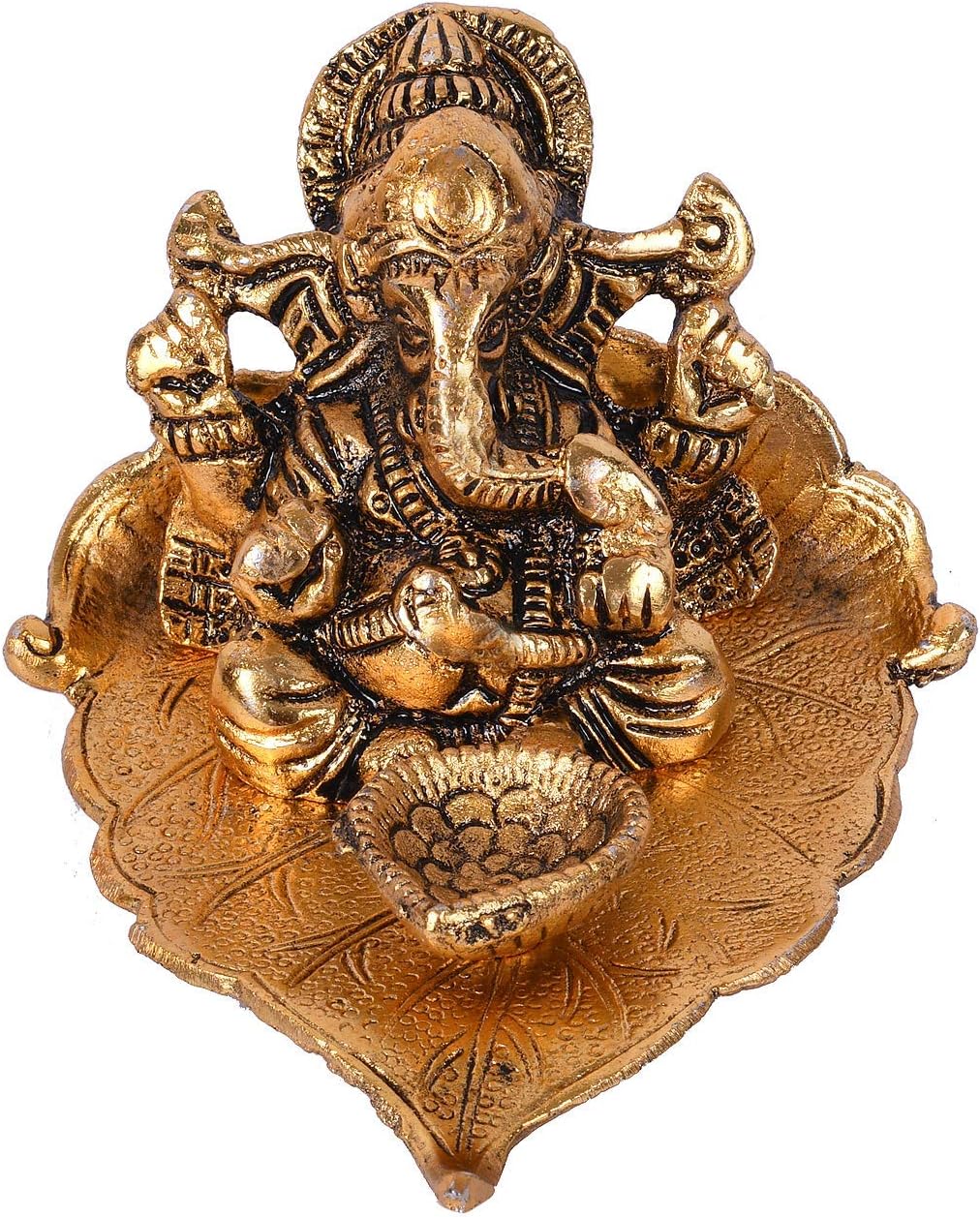 NOBILITY Ganesha on Leaf Statue Ganesh Idol with Diya for Home Office Pooja Puja Diwali Decorative Wedding Return Gift Items - Image 5