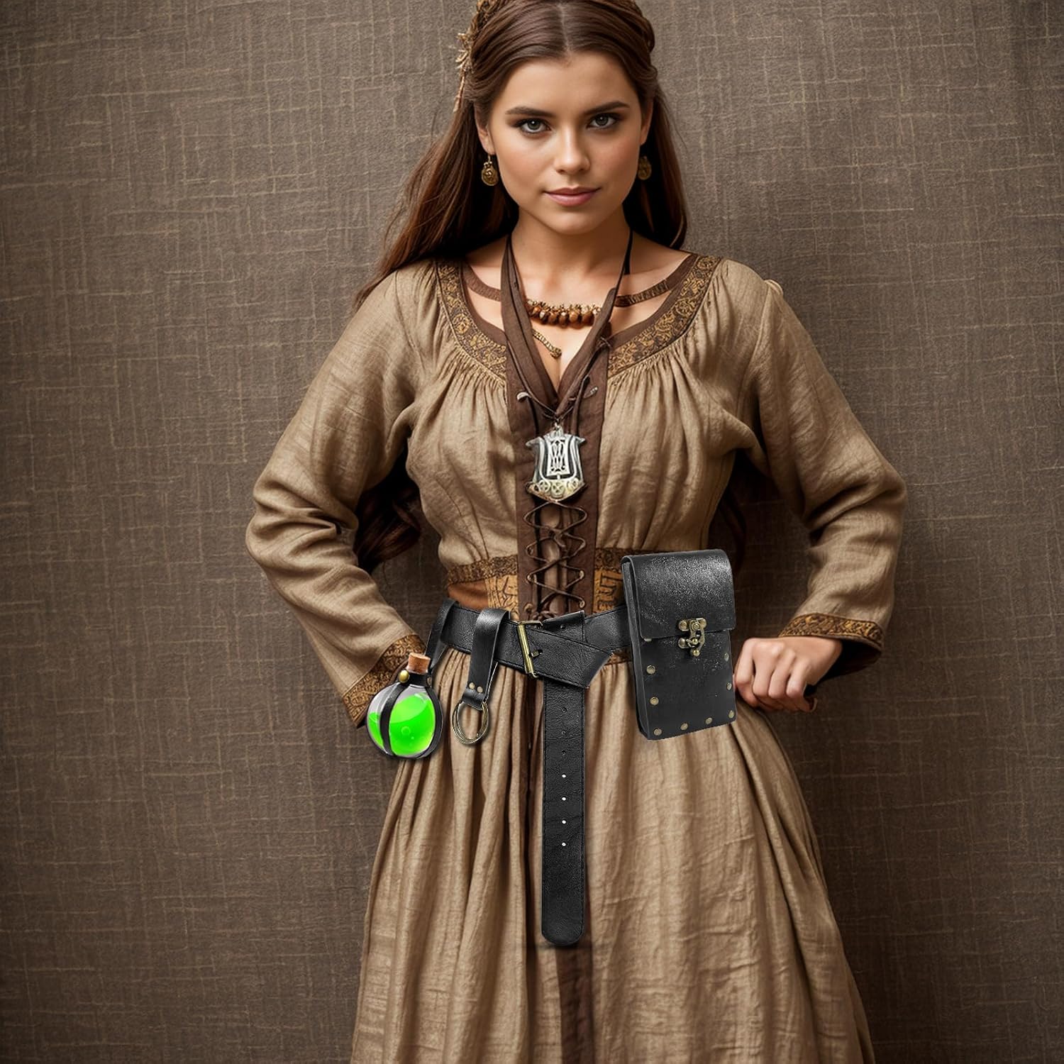 Renaissance Belt Pouch Waist Bag Steampunk Pouch Medieval Leather Belt Pouch Skirt Hikes Set, Retro Renaissance Accessories for LARP Cosplay Costume Christmas Gifts (1Bottle-Black) - Image 6