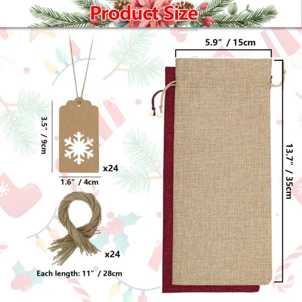 24 Pcs Burlap Wine Gift Bags, Jute Drawstring Wine Bottle Covers with Ropes and Tags for Christmas, Wedding, Travel, Birthday, Holiday Party (Beige) - Image 2