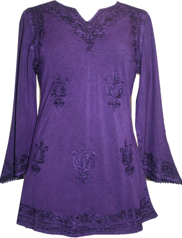 Agan Traders Long Sleeve Diamond Neck Fall Embroidered Tops for Women - Medieval Boho Vintage Tunic Kurta Blouses for Women