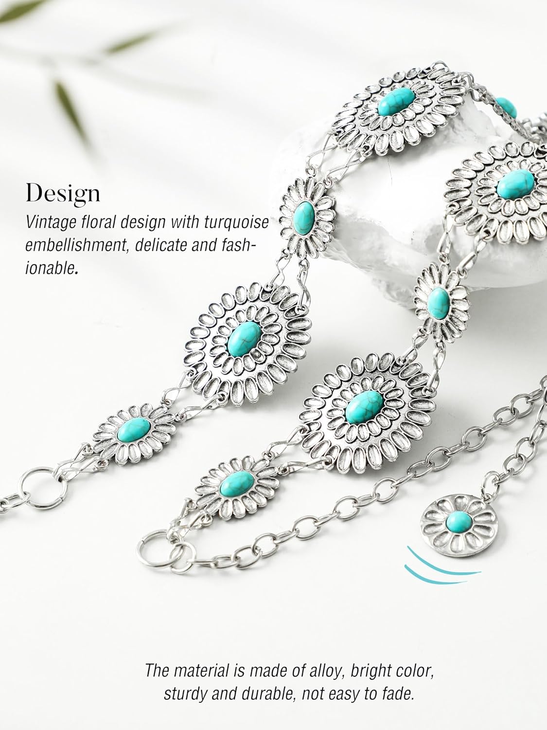 FIORETTO Metal Waist Chain Link Belt for Women Western Cowgirl Boho Turquoise Belts for Dress Jeans Country Concert Outfit - Image 3