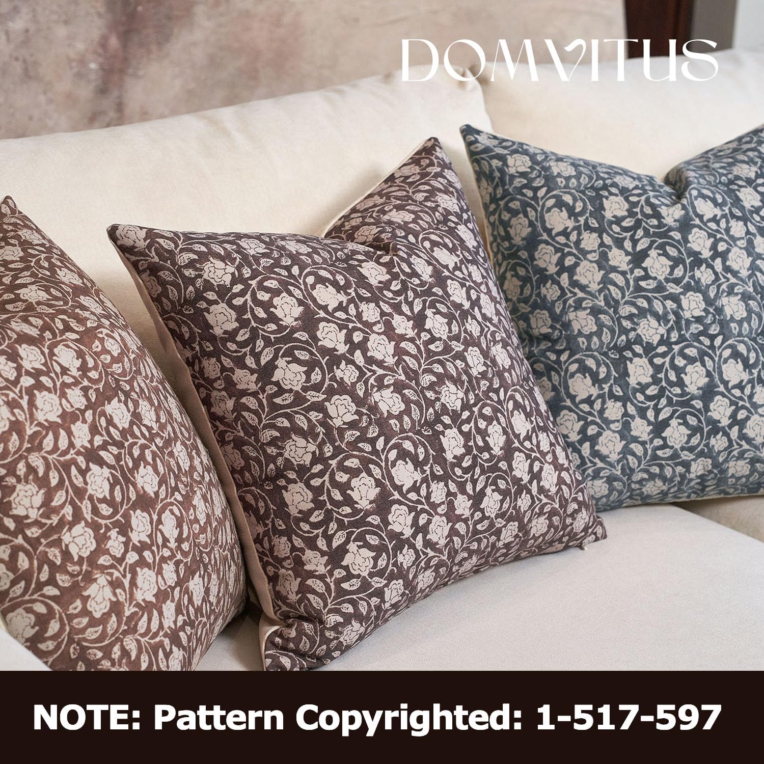 DOMVITUS Floral Pillow Covers 20x20, Throw Pillows for Couch, Block Print Pillow Cover, Decorative Neutral Accent Throw Pillow Covers for Living Room, 1PC, Dark Brown - Image 5
