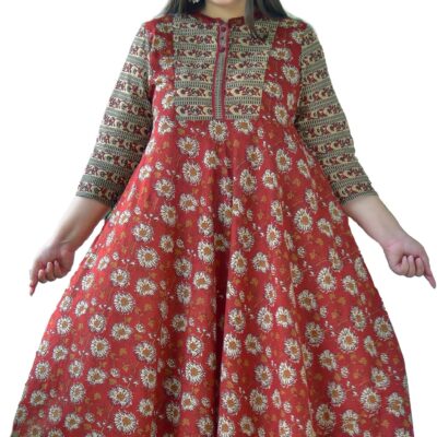 Yash Gallery Women's Floral Printed Yoke Design Pure Cotton 3/4 Sleeve Indian Anarkali Kurta