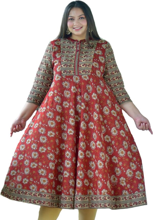 Yash Gallery Women's Floral Printed Yoke Design Pure Cotton 3/4 Sleeve Indian Anarkali Kurta