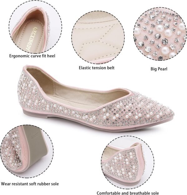 Women's Rhinestone Flats Fashion Pointed Toe Pearl Diamond Low Heel Dress Wedding Flats Work Business Dance Ballet Flats - Image 6