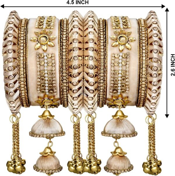Aheli Wedding Party Designer Velvet Faux Stone Studded Bridal Bangle Set Chuda with Hangings Indian Traditional Ethnic Fashion Jewelry Gift for Women - Image 4