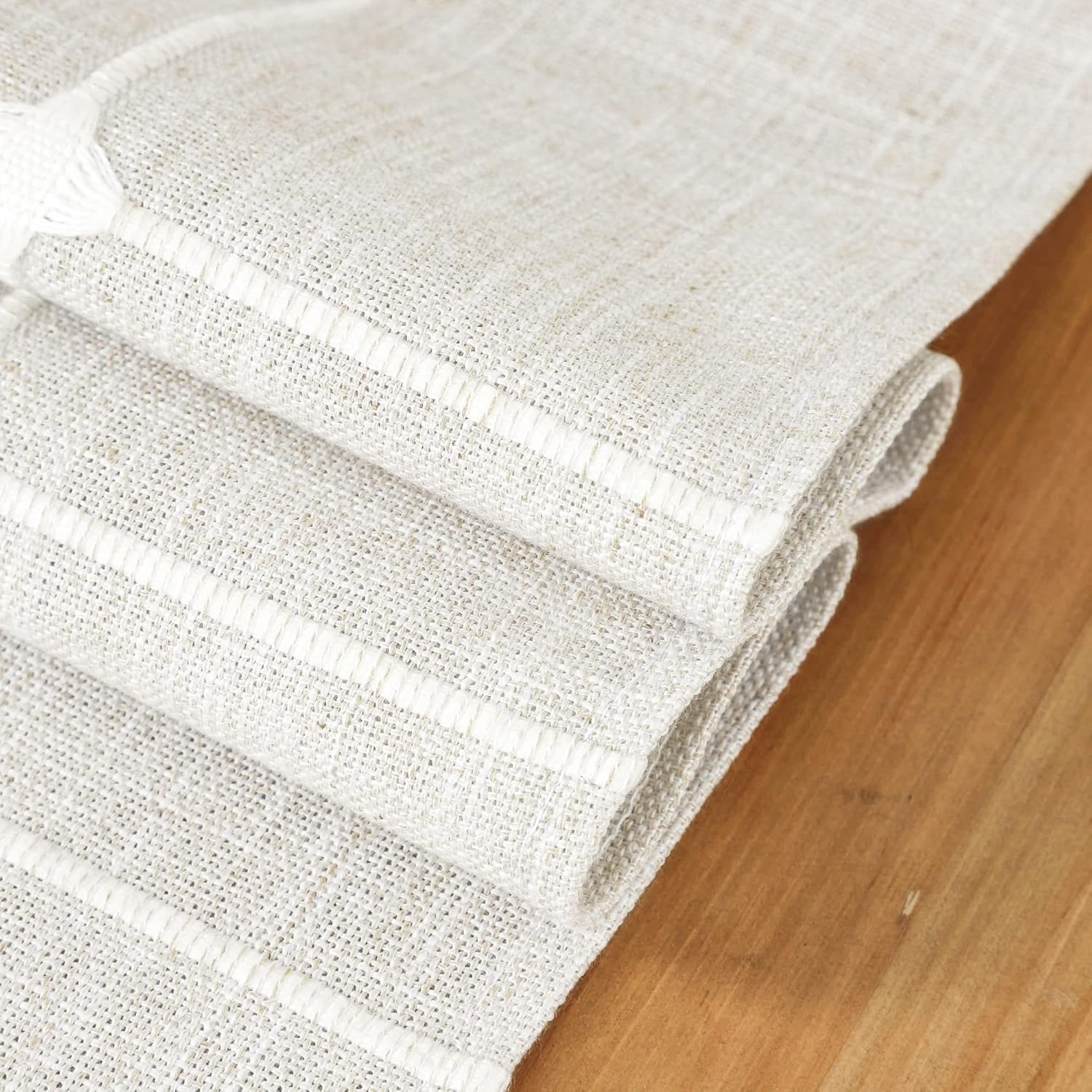Embroidered Cloth Table Runner Rustic Plaid Farmhouse Table Runners Checkered Rectangle Runnerl for Dinning Dresser Coffee Party Holiday Table Decor Off White 13 x 48 inch - Image 5