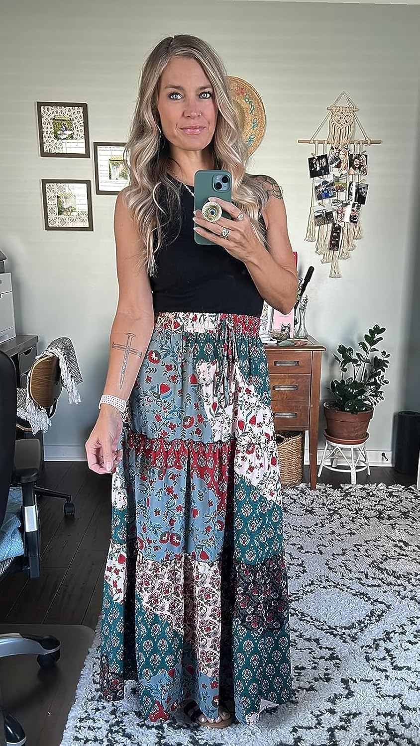 EARKOHA Womens Casual High Waist Tie Paisley Print Long Maxi Skirt with Pockets - Image 5