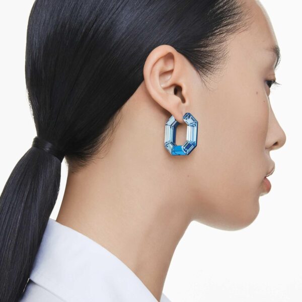 Swarovski Lucent Hoop Earrings, Octagon Shape, Small, Blue - Image 5