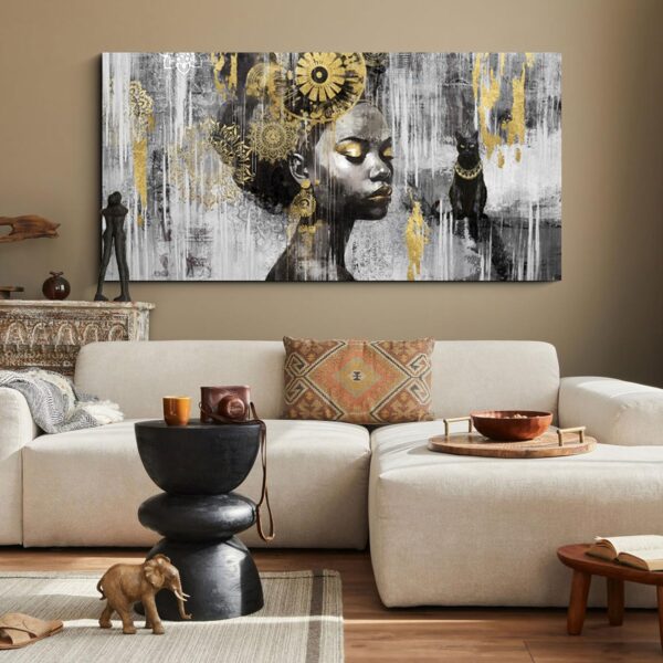 yiijeah Large Black and Gold Wall Decor - Black Girl Wall Art - Canvas Picture Artwork for Walls - Szie 30x60 Inches Gold Wall Decor for Living Room Home Office - Image 4