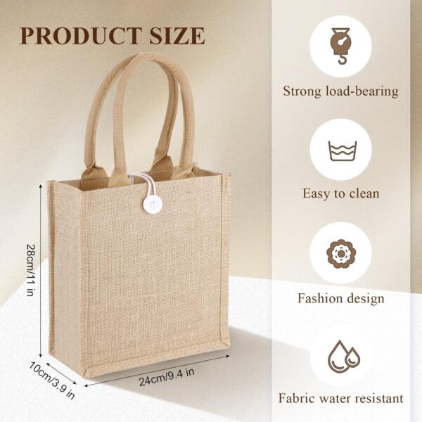 10 Pack Burlap Tote Bags Reusable Jute Bags with Handles Blank Burlap Tote Large Jute tote 11X9.4X4Inch Burlap Gift Bags for Grocery Shopping Wedding Travel Bachelorette Party Embroidery DIY Art - Image 4