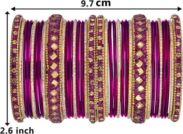 Aheli Ethnic Colorful Metal Bangles Chudha Set Stone Studded Bangle Set Indian Wedding Wear Fashion Jewelry Gift for Women Blue - Image 3