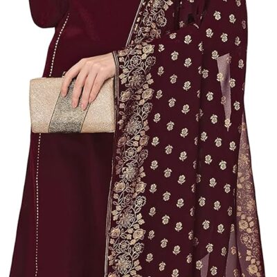Women's Maroon Poly Crepe A-line Kurta Set With Dupatta