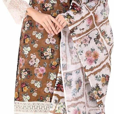 ladyline Designer Rayon Cotton Floral Printed Lakhnavi Lace Salwar Kameez Suit Indian Pakistani Dress (CPESK INIR1700)