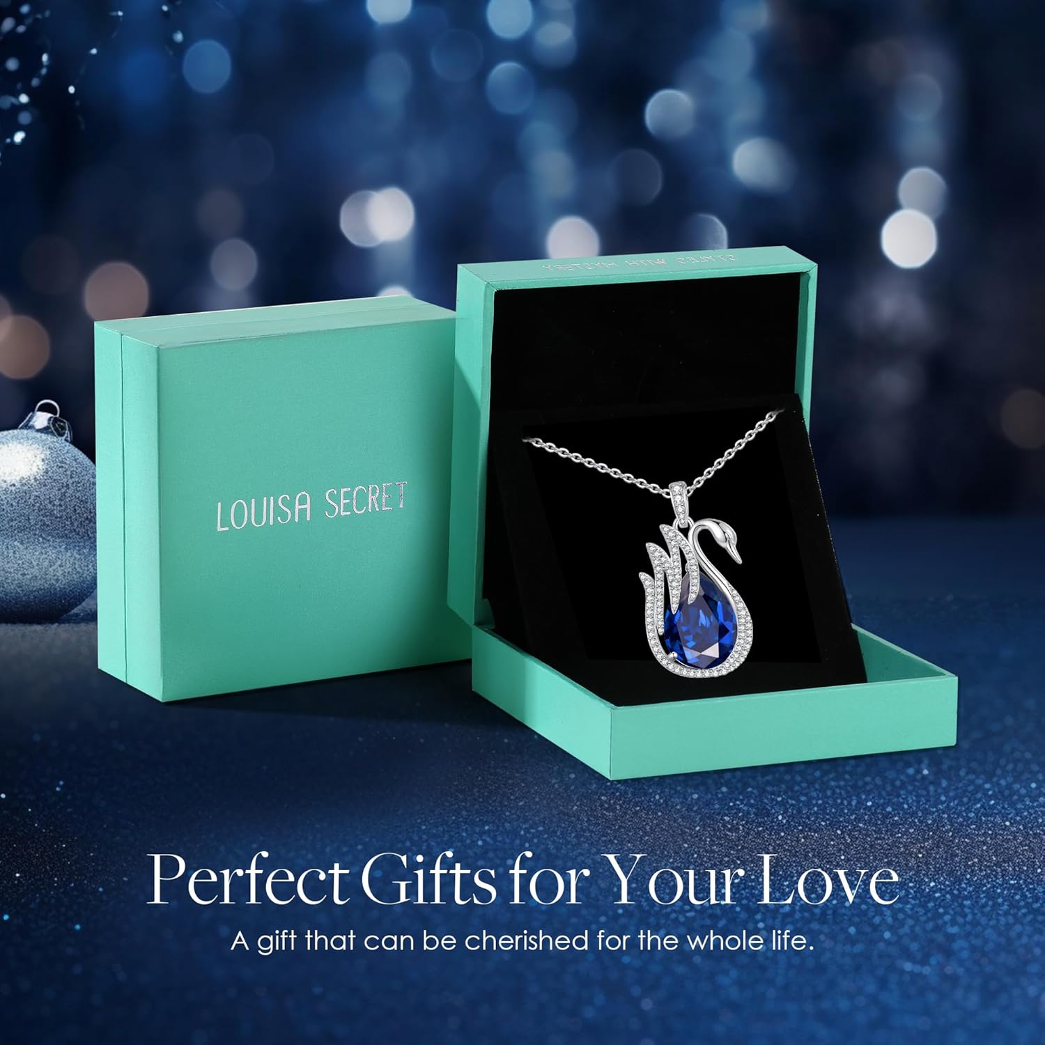 LOUISA SECRET Swan Waterdrop Heart Birthstone Necklaces for Women, 925 Sterling Silver Fine Jewelry, Pendant Heart Necklaces Birthday Anniversary Christmas Gift for Women Wife Mom Girlfriend Lady - Image 6