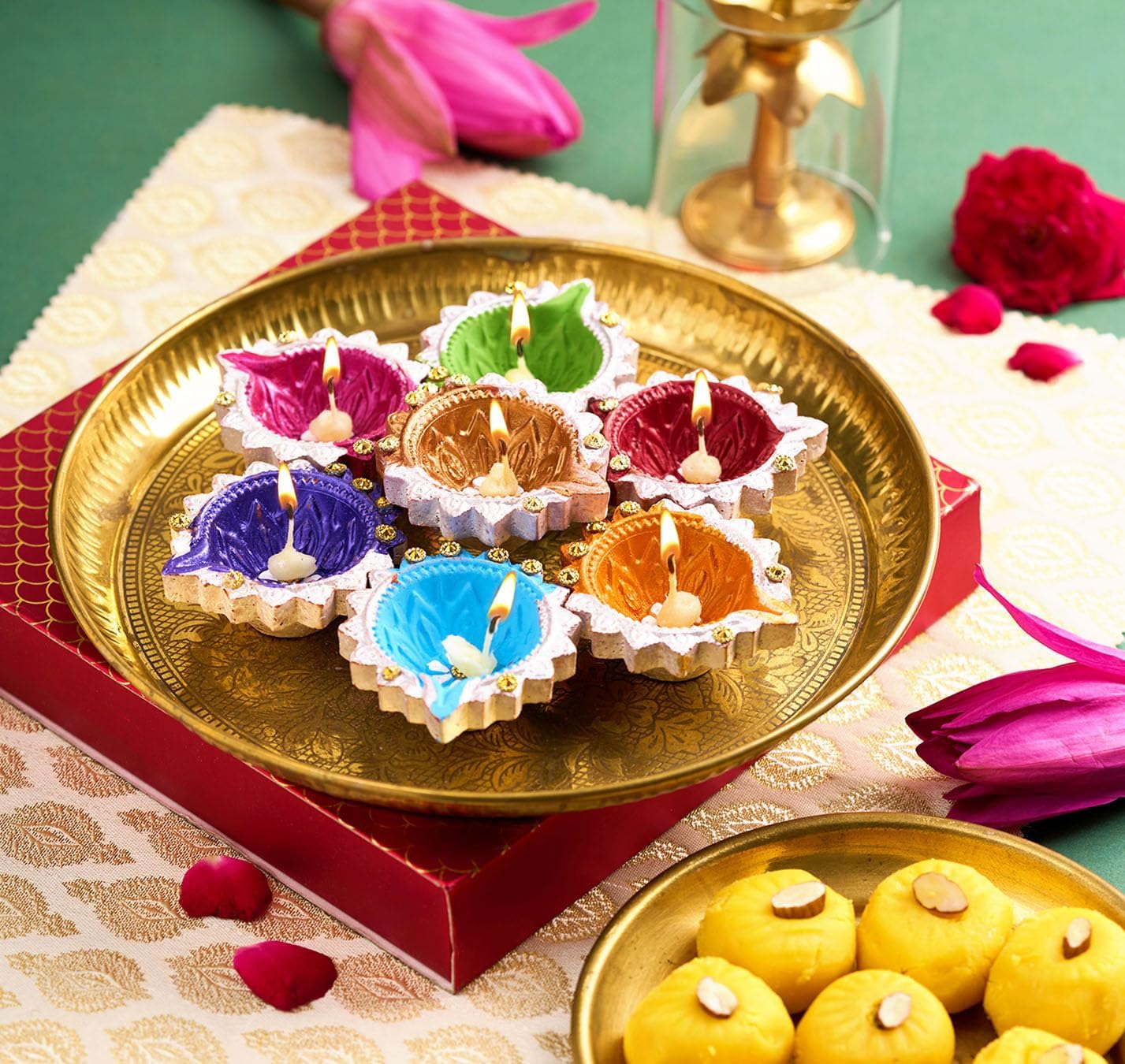 IndoTribe 12Pc Diwali Diyas For Decoration Diwali Decorations For Home Diwali Lights Diwali Decor Diwali Diya Diwali Candle Diwali Gifts For Friends Clay Diya For Diwali Tea Lights Candles Diwali Diya - Image 3