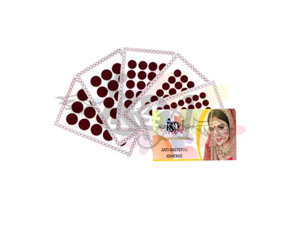 IS4A 447 Multicolored Bollywood Forehead Stickers Adhesive Body Jewelry 9 Cards of Different Sized Tattoo Velvet Bindi Round Dot (Maroon (Deep Red)) - Image 3