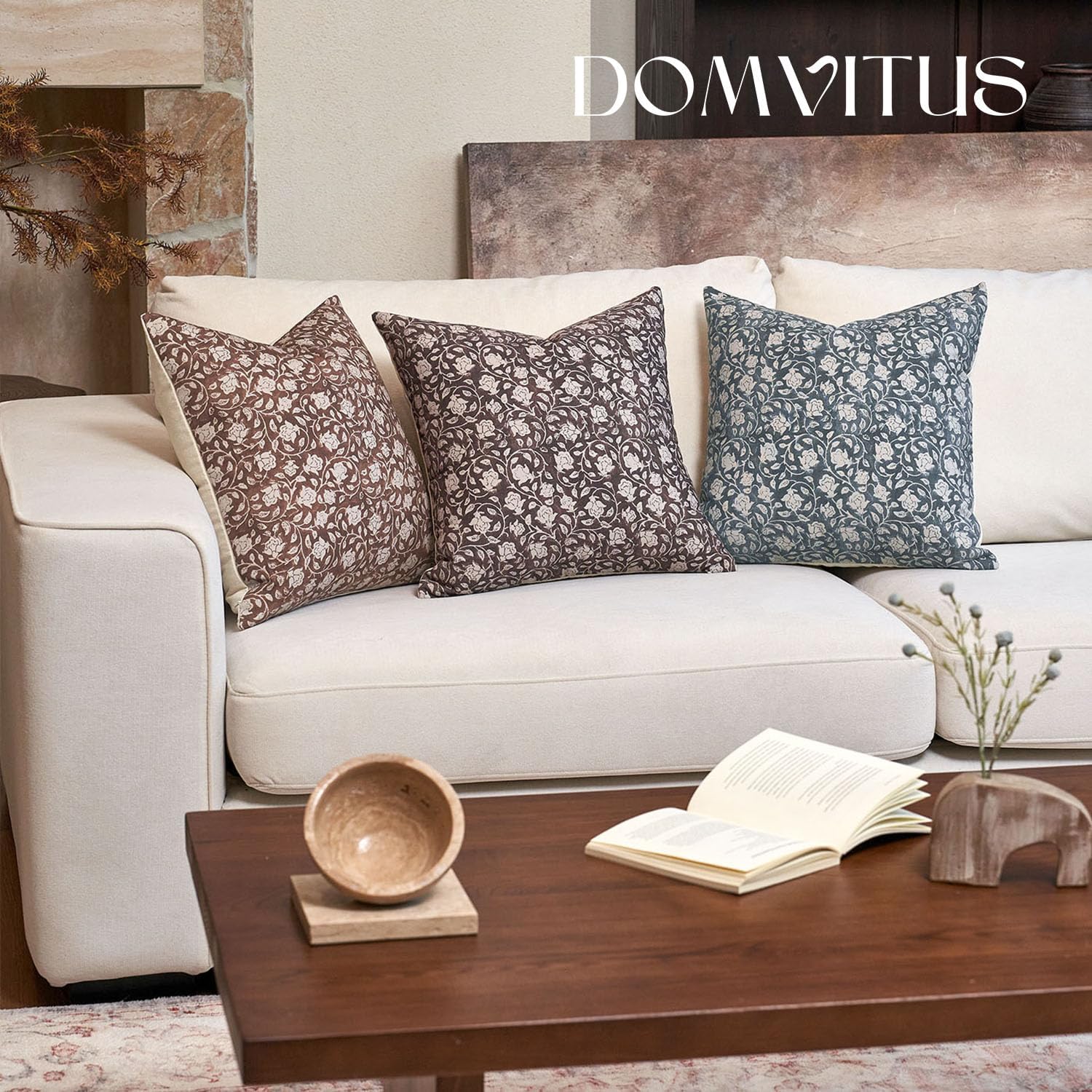 DOMVITUS Floral Pillow Covers 20x20, Throw Pillows for Couch, Block Print Pillow Cover, Decorative Neutral Accent Throw Pillow Covers for Living Room, 1PC, Dark Brown - Image 7