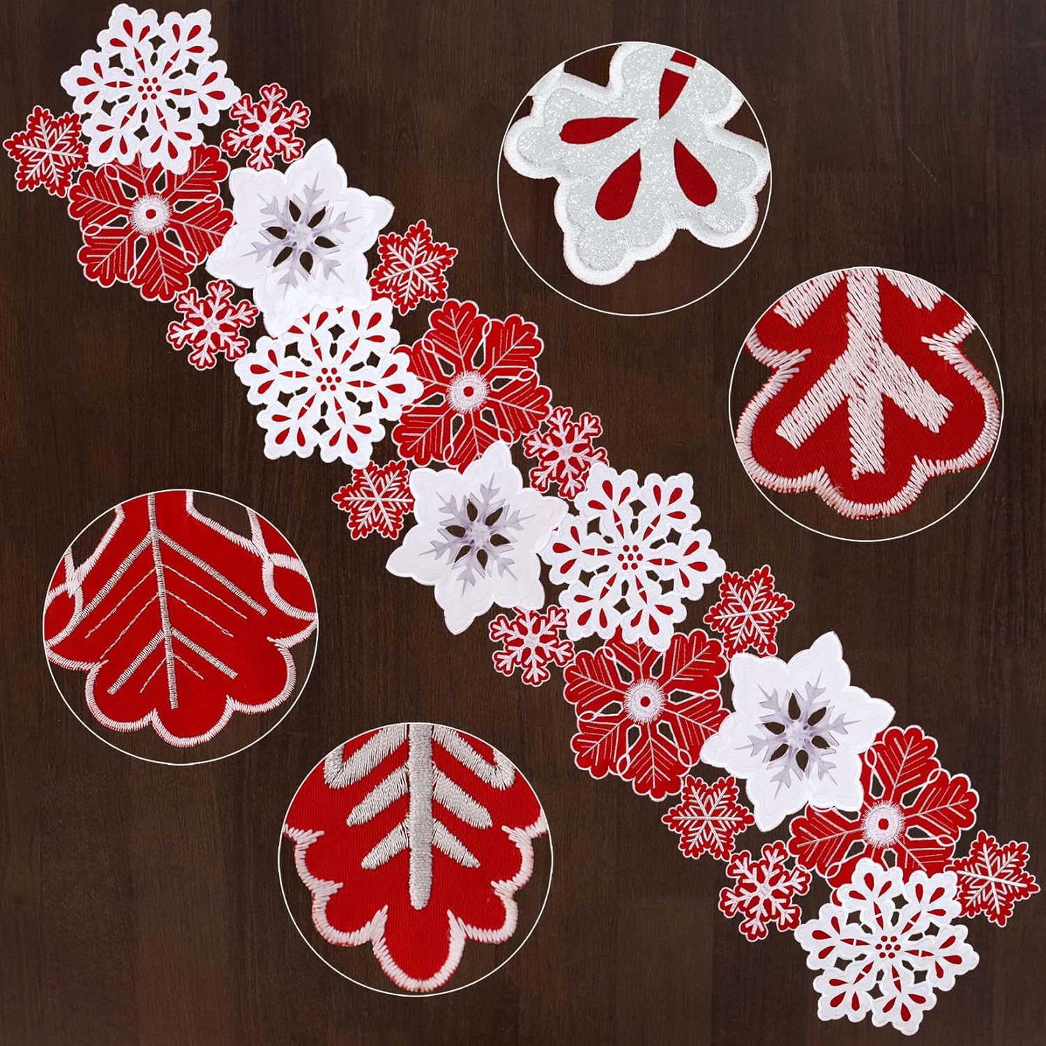 Grelucgo Embroidered Red, Silver and White Snowflake Table Runner, Christmas Party Decor, Winter Holiday Decorations (14x107 inches) - Image 2