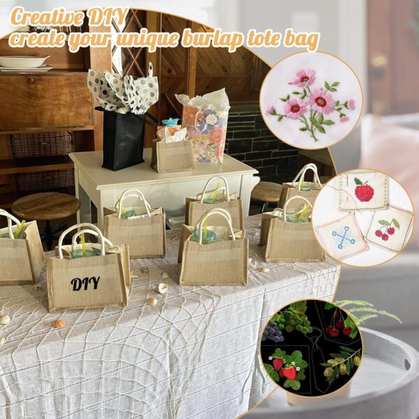 Ysglory 12 Pcs Burlap Tote Bags Mini Jute Beach Bags with Handles Reusable Burlap Gift Bag Bulk Jute Tote Favors Bags for Bridesmaid Wedding, Halloween, Christmas (9.06'' x 5.12'' x 6.3'') - Image 2