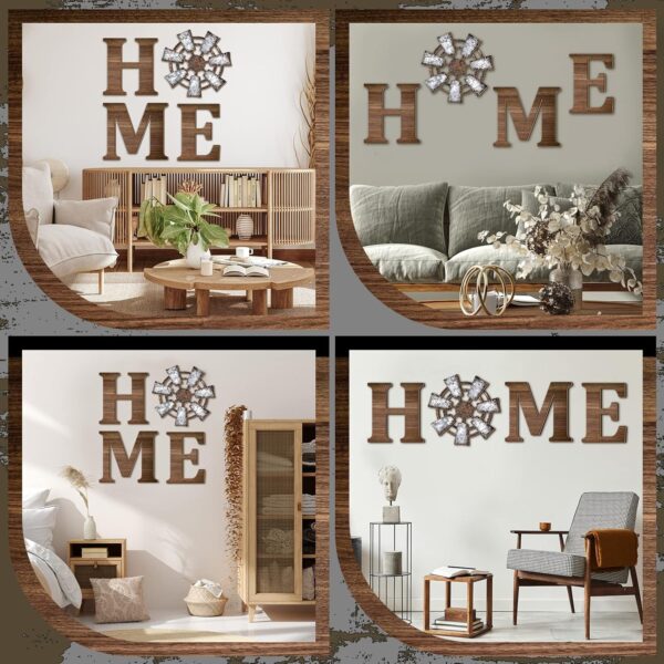 4 Pieces Rustic Home Decor Wooden Home Letters for Wall Windmill Wall Decor Farmhouse Wall Home Sign Brown Home Hanging Wood Sign Farmhouse Decor for Living Room Kitchen Bedroom Front Porch (Brown) - Image 7