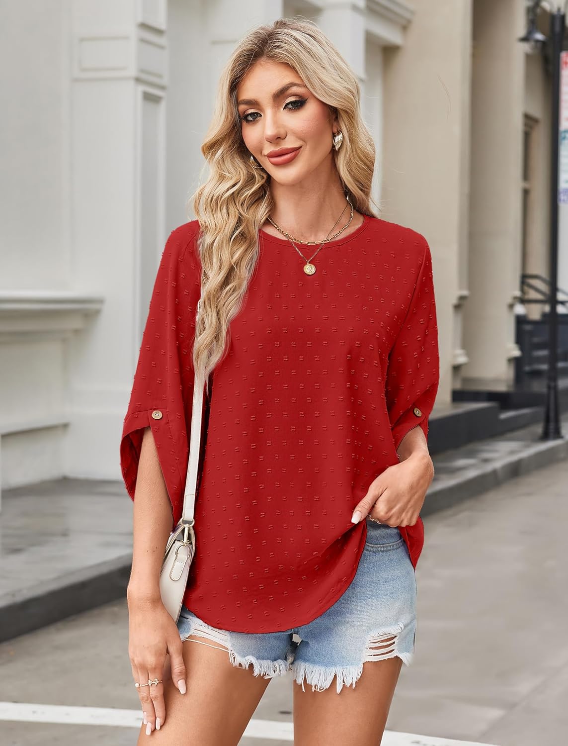 JUSTFASHIONNOW Womens Tops Dressy Casual 3/4 Sleeve Blouses Summer Tops 2025 Trendy Swiss Dots Shirts - Image 4