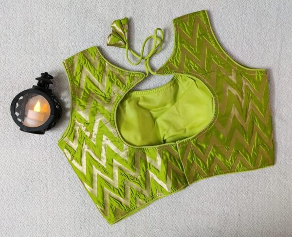 Banarasi Silk Design Zigzag Golden Sari Blouse Sleeveless Readymade for Women - Image 2
