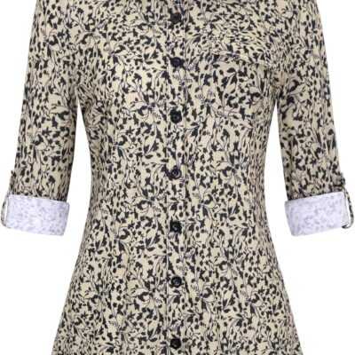 DJT Womens Plaid Shirts Soft Stretchy Knit Blouse Long Sleeve Button Down Shirts Work Tops