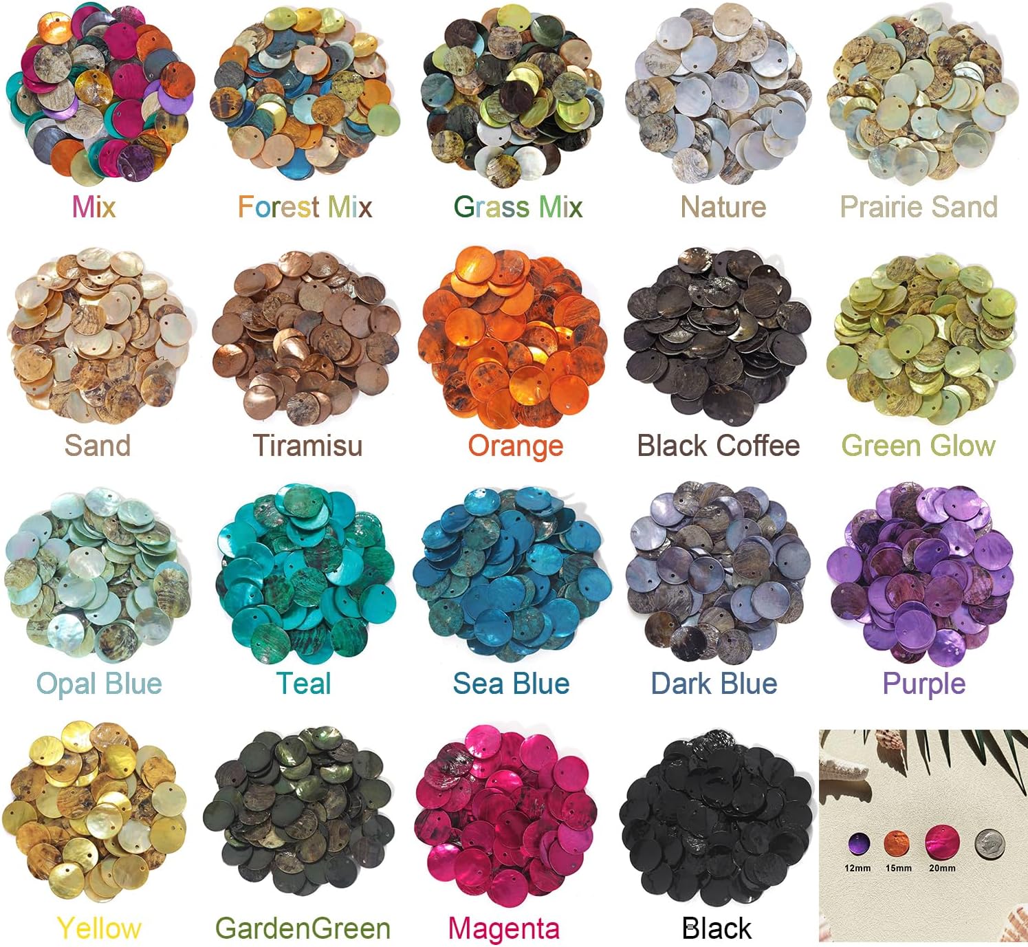 Firstmeet Shell Beads 150pcs Natural 15mm Flat Round Mussel Shell Coin Drop Charm Beads with Iridescent Back for Handcraft Jewelry Making(DIY-1023-Nature-15) - Image 2