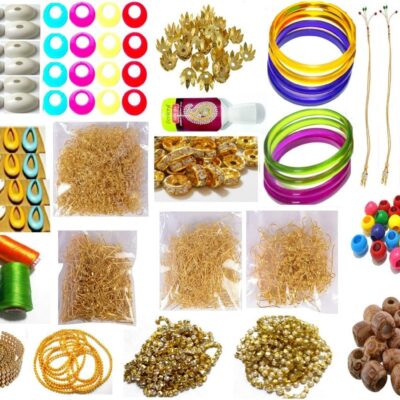Goelx Silk Thread Jewellery Making Kit, 50 pair jhumka earring base,Jewelery Making Materials,Full of Jewellery Making Items,Beads (Wooden & Plastic) All Items set with Silk Thread (20 items)