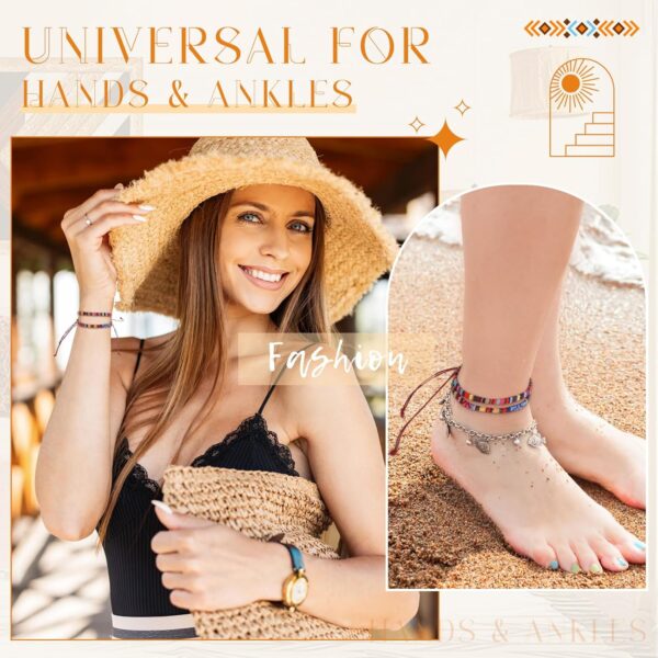 Yinkin 12 Pcs Boho Surfer Ankle Bracelet Unisex Handmade Braided Bracelet Adjustable Beaded Anklets Waterproof Beach Bracelet for Women Men (Cute) - Image 6