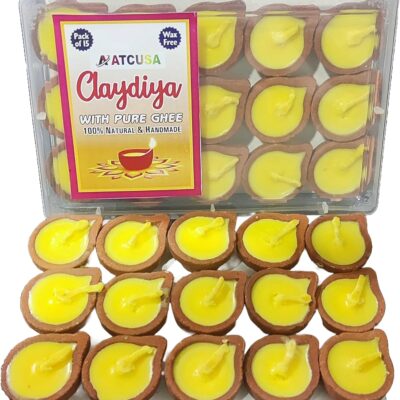 ATCUSA Nitya Poojan Clay Diya | Mitti Diya Filled with Clarified Butter Ghee | Burning Time Upto 30 min| Handmade Wax Free Diya for Pooja Festivals & Religious Rituals | Mandir Decor Diwali | (15)