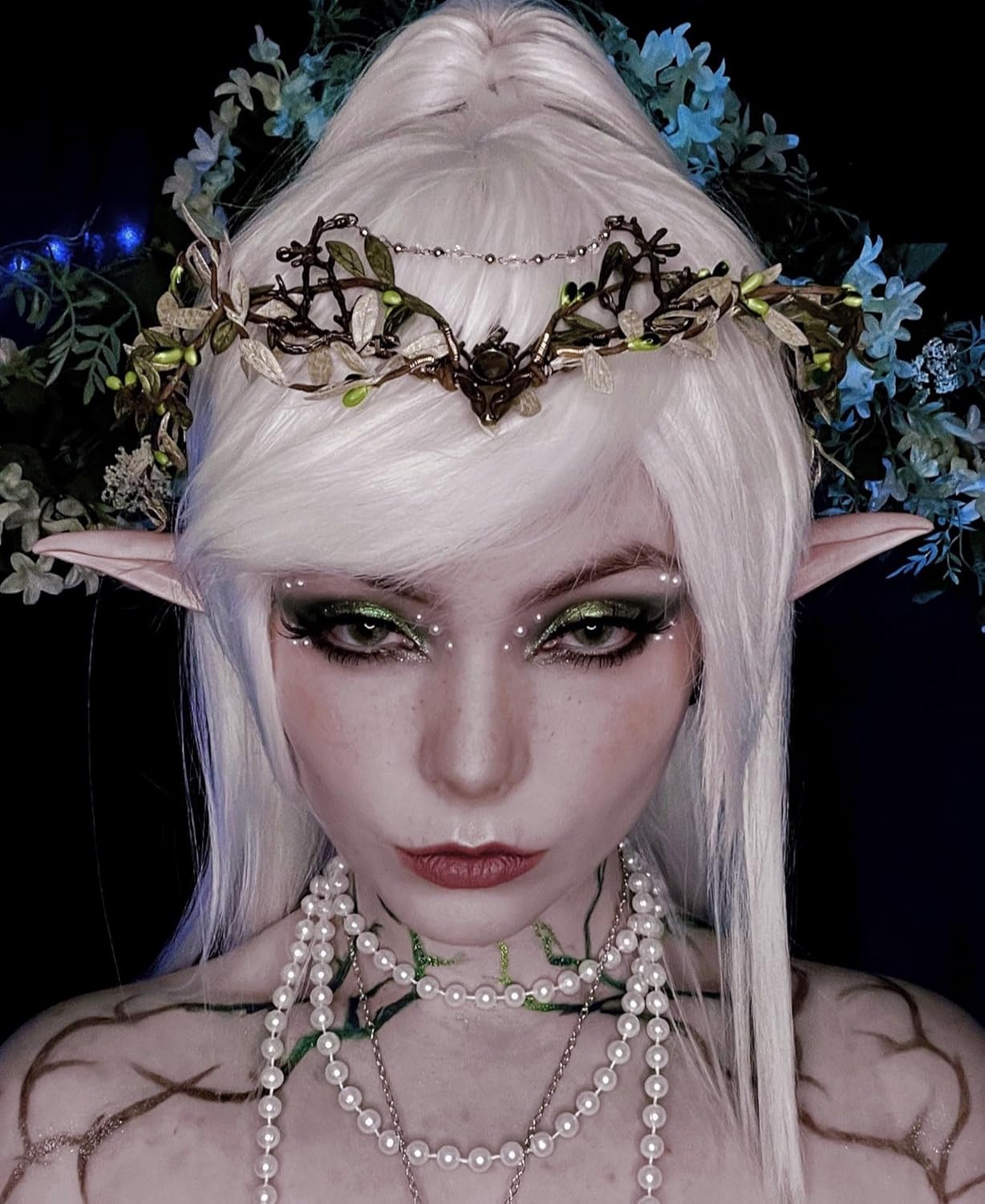 MOSTORY Handmade Forest Leaf Crown - ELf Woodland Hadpiece Fairy Green Branch Tiara Elven Vine Circlet with Rhinestone Tassel for Renaissance Party Cosplay Halloween Photo Prop - Image 3