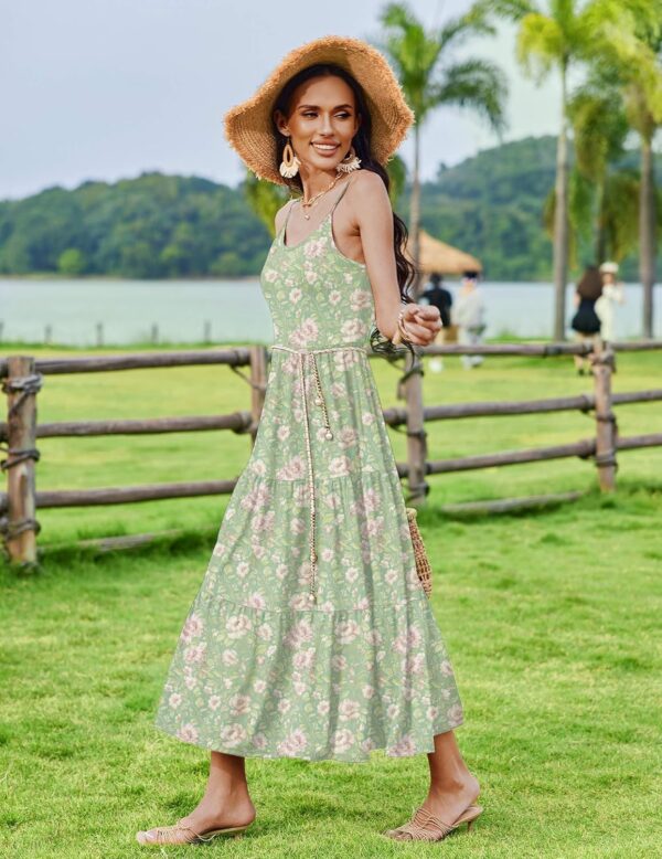 Zeagoo Womens Summer Long Dress Adjustable Spaghetti Strap Floral Casual Dress with Pockets Flowy Tiered Beach Sundress - Image 4