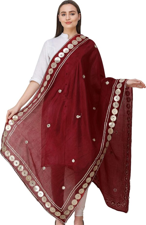 Exotic India Dupatta from Amritsar Embellished with Patch Border