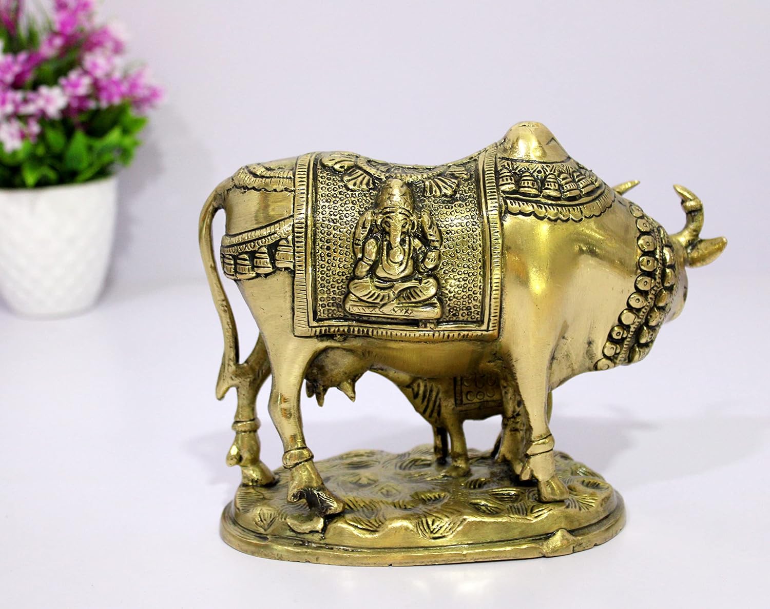 Esplanade Brass Holy Kamdhenu Kamadhenu Cow and Calf Sculpture - Lucky Figurine Idol Statue Sculpture (6 Inch) - Image 4