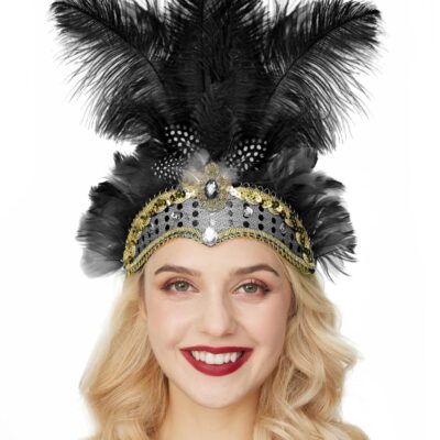 Gionforsy Carnival Headpieces for Women Show Girl Feather Headdress Mardi Gras Accessories 1920s Flapper Headband
