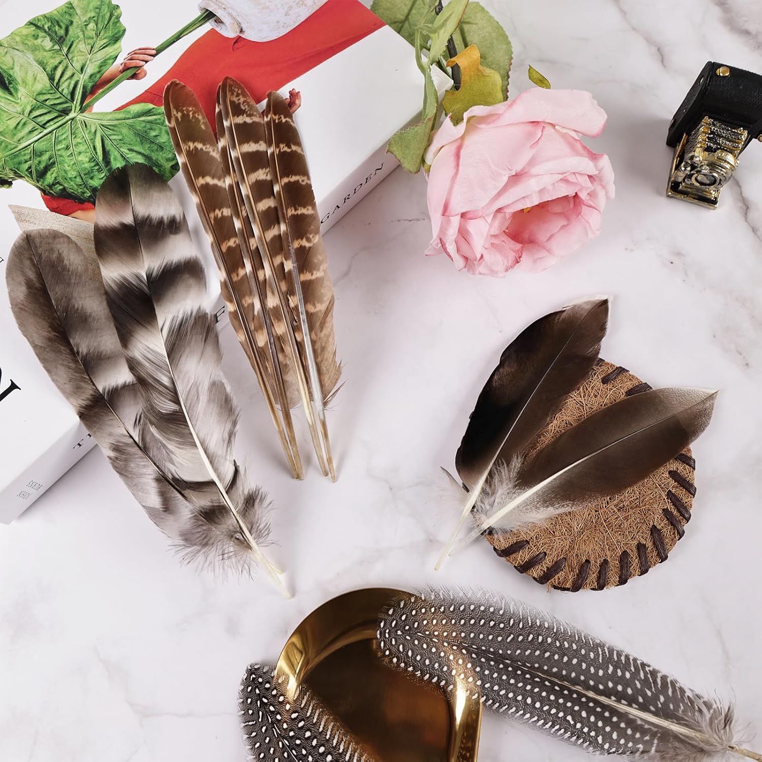 iHUFeather 40pcs Natural Pheasant Feathers Bulk Spotted Feathers 5 Styles Mixed Feathers for Crafts DIY Hat Floral Arrangements Wedding Home Decorations - Image 5