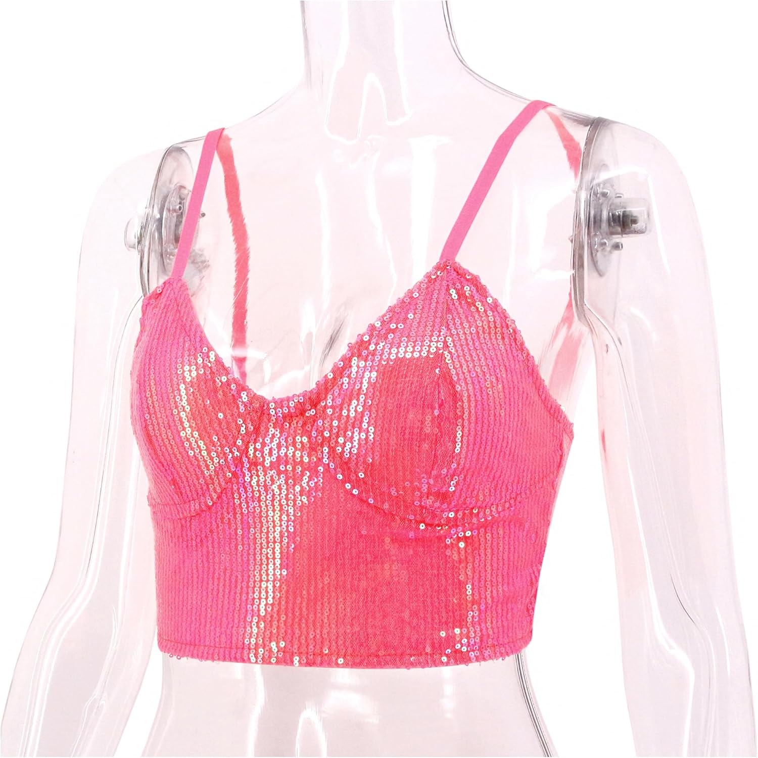 Giovacker Women's Sexy V-Neck Spaghetti Strap Sparkle Sequined Crop Tops Tube Top Bustier Vest Tank Rave Clubwear Camis Tee - Image 3