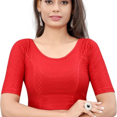 Readymade Stretchable Blouse for Women | Stylish Round neck Dobby Cotton Lycra Elbow Sleeve Party wear choli