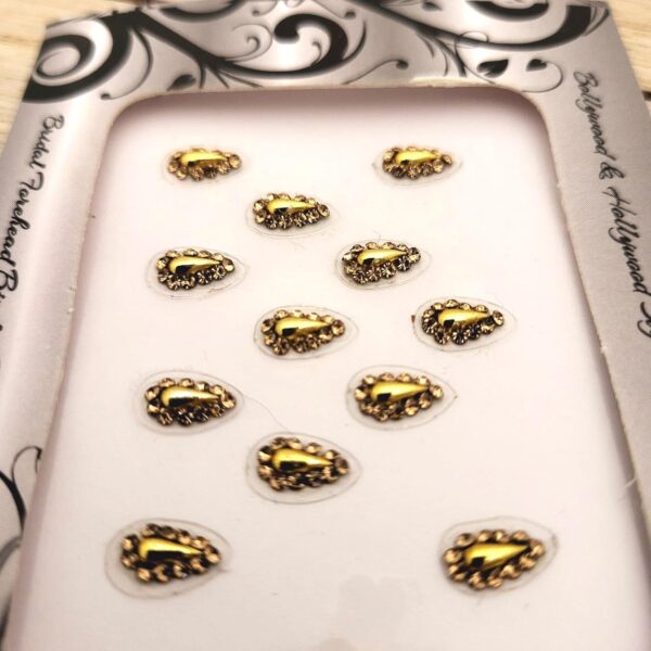 Forehead Jewelry TEAR DROP BridalBindis 12 GOLD Premium Pack face Bindi Jewels reusable body jewel stick on Fancy Tattoo. - BB4 - Image 3