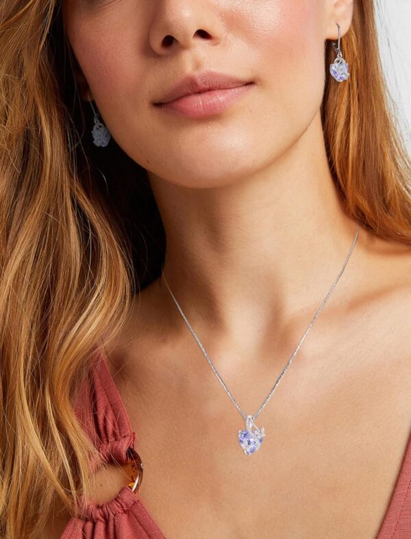 925 Sterling Silver Butterfly Earrings Necklace Created Alexandrite Heart Jewelry Set - Image 2