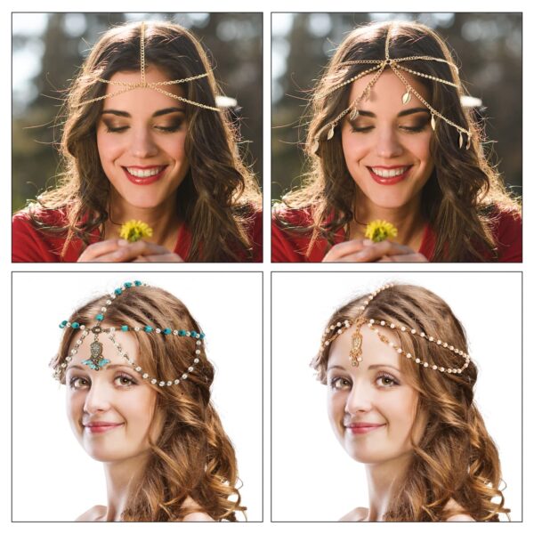 WILLBOND 8 Pieces Gold Head Chain Jewelry Halloween Boho Headband Coins Pearl Tassel Chain Hair Band Festival Prom Wedding Headpiece for Women(Elegant Style) - Image 4