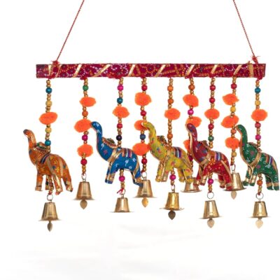 Colorful Windchimes Jhoomar Elephant Pompom Door Decorative Hangings Latkan Traditional Handcrafted Décor for Home Offices Hotel and Gifting
