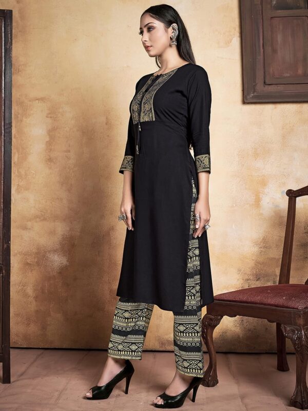 Indian Kurti for Womens With Palazzo/Pant | Rayon Embroidered Kurta Partywear Kurtis Dress For Women Tops Tunic - Image 4